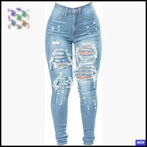 High Waist Skinny Jeans Ripped Distressed Stretch Denim Plus Size Trousers